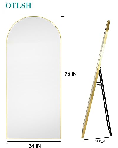 Arched Floor Mirror 58"x18" Full Length with Stand, Aluminum Frame, Black S856658