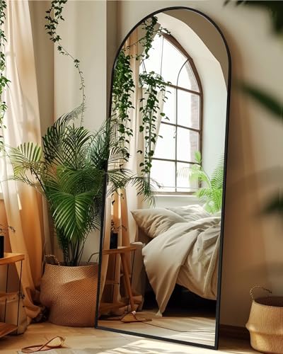 Arched Full Length Floor Mirror 76"x34" Black Freestanding I957