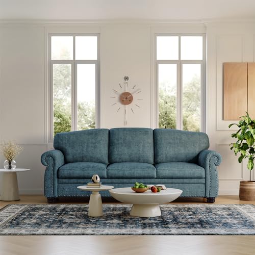 90 Inch Nailhead Trim Chenille Sofa for Living Room, Beige L968714