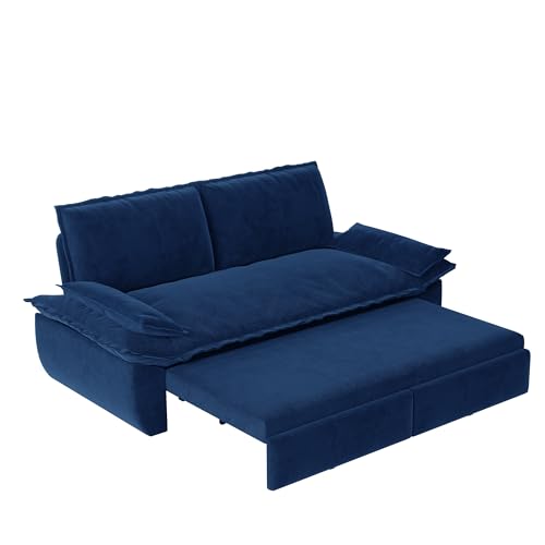 Queen Size Futon Sofa Bed with 2 Pillows, Blue V9731