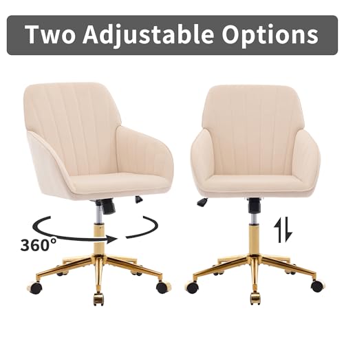 Velvet Home Office Chair with Gold Base, Swivel Desk Chair with Wheels (Cream) Z435471