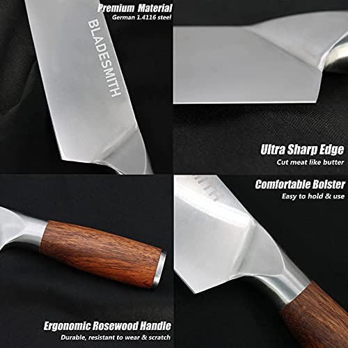 BLADESMITH Meat Cleaver Bone Chopper Knife, 6.3'' Stainless Steel Blade with Pear Wood Handle Q434