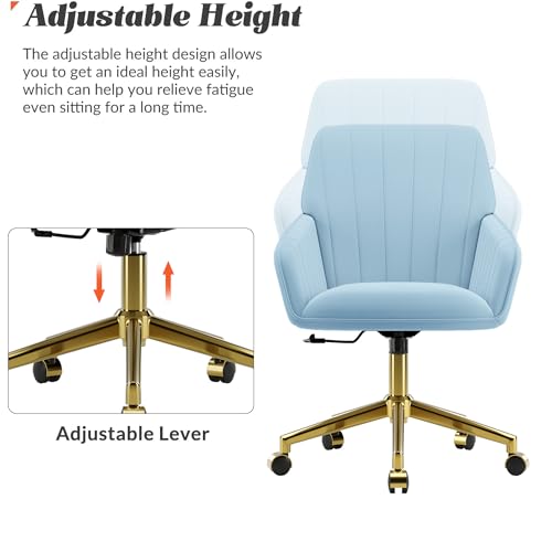Velvet Home Office Chair with Gold Base, Swivel Desk Chair with Wheels (Cream) Z435471