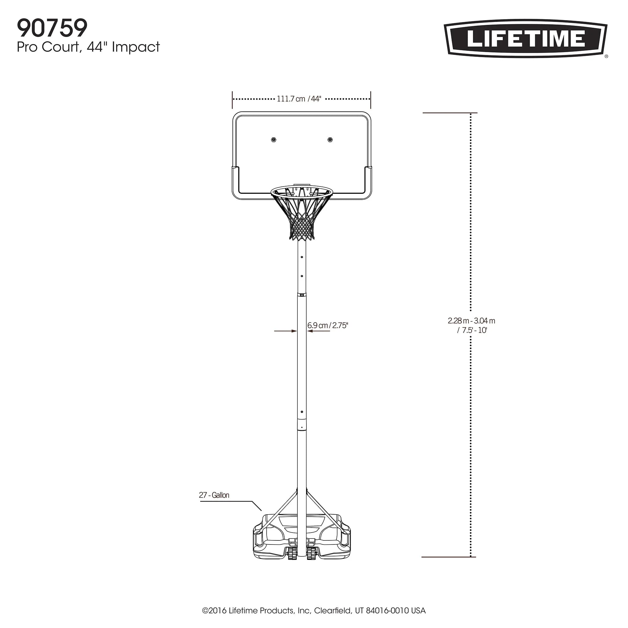 Lifetime Adjustable Portable Basketball Hoop, 44 inch HDPE Plastic Impact W285