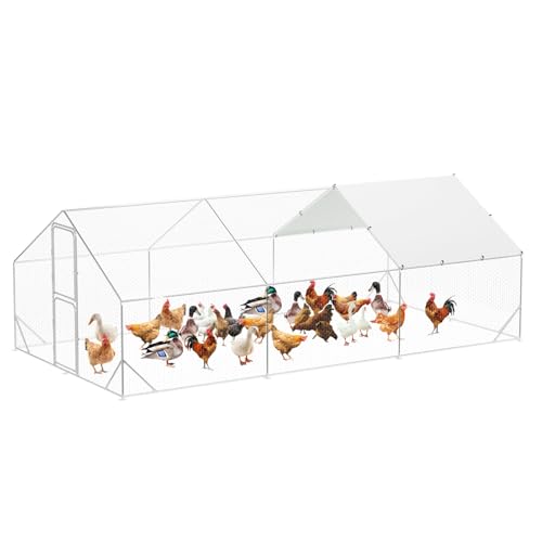 Large Metal Chicken Coop Walk-in Poultry Cage with Waterproof Cover, Double Lockable Doors X5588