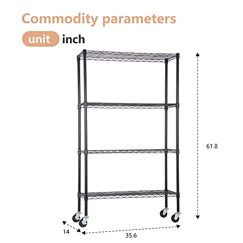 4 Tier NSF Wire Shelving Unit Heavy Duty Steel Storage Rack, Black X19089