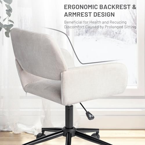 FurnitureR Fabric Upholstered Office Chair with Wheels, Adjustable Mid Back, Beige O766754