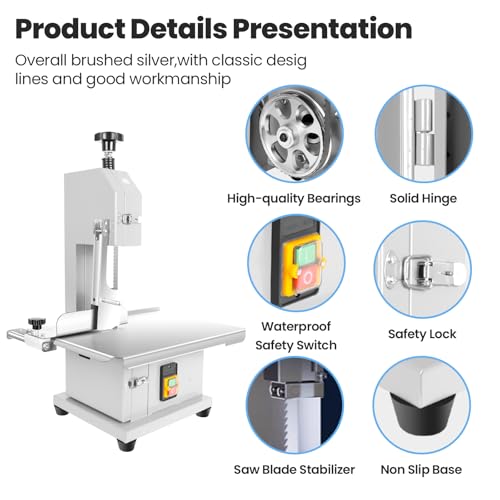 1500W Commercial Bandsaw Machine, Stainless Steel Worktable, Frozen Meat Cutter Y297707