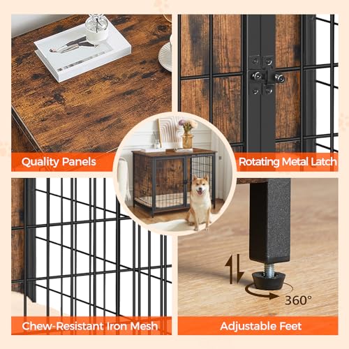 Wooden Dog Crate Furniture with Cushion, Double Doors, Greige X29262