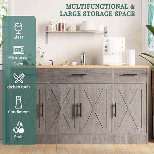 Shintenchi Buffet Cabinet with Storage, 53.4" Farmhouse Sideboard, Ash Grey Y999