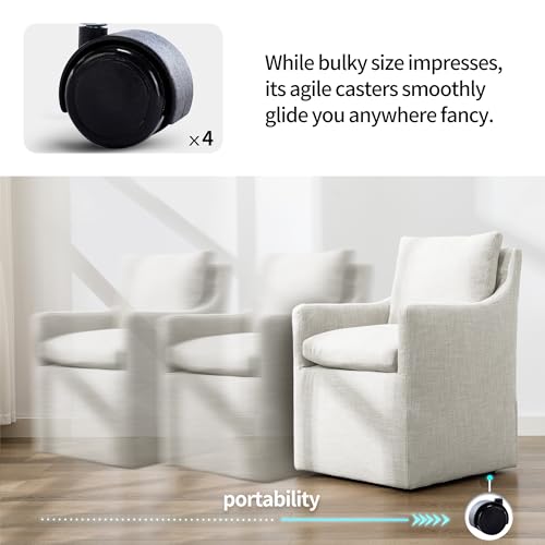 DUHOME Upholstered Dining Chair with 4 Casters, Linen Accent Armchair X915216