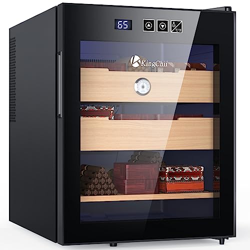 KingChii 16L Electric Cigar Humidor Cabinet with Temperature Control and Spanish Cedar Shelves H300