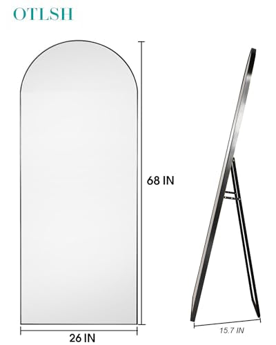 Arched Floor Mirror 58"x18" Full Length with Stand, Aluminum Frame, Black S856658