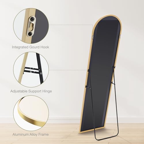 Sweetcrispy 64"x21" Arched Full Length Mirror, Standing or Leaning, Gold U4556