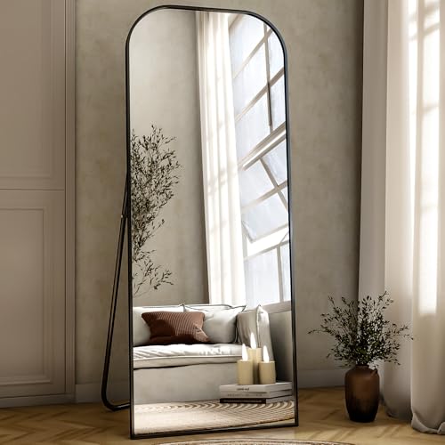 Full Length Mirror 56x21 Inch Arched Floor Standing Wall Mountable Black J48657