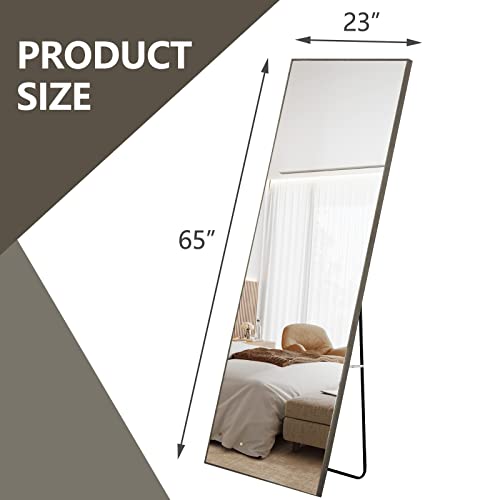 WIIS' IDEA Full Length Mirror with Stand, 59"x16" Floor Mirror, Black O584483