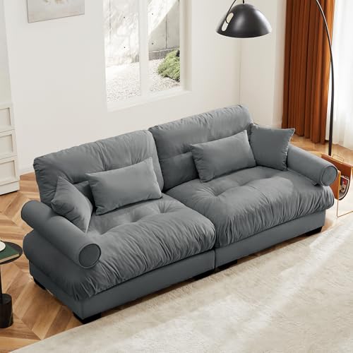 130" Modular Sectional Sofa with Movable Ottoman, Velvet Upholstered, Green Y4976