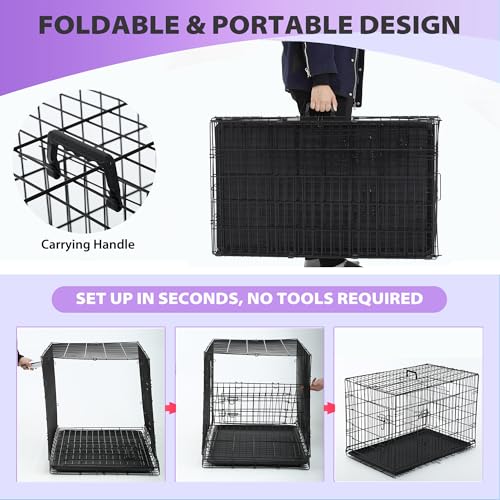 BestPet 42 Inch Folding Metal Wire Dog Crate with Double-Door and Removable Tray O49217