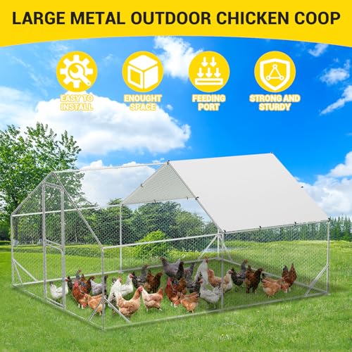 Large Metal Chicken Coop Walk-in Poultry Cage with Waterproof Cover, Double Lockable Doors X5588