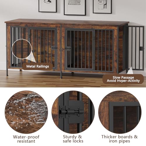 EasyCom XL Wooden Dog Crate Furniture for Medium and Large Breeds, 2 Doors A673
