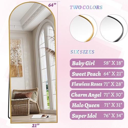 Arched Full Length Floor Mirror 76"x34" Black Freestanding I957