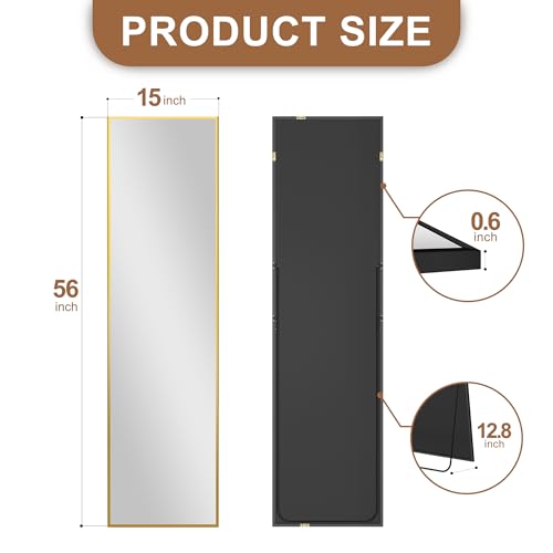 Delma Wall Full Length Mirror with Aluminium Frame, 56x15, Black Z730