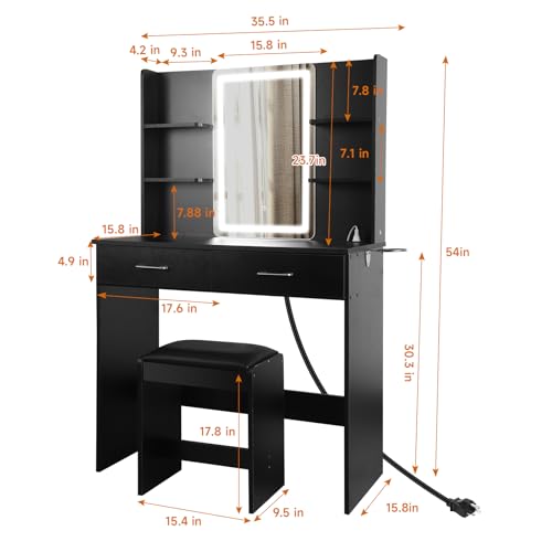White Vanity Set with Lighted Mirror, Drawers and Stool V52922