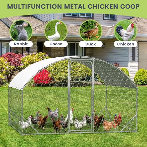 Large Metal Chicken Coop Walk-in Poultry Cage with Waterproof Cover, Double Lockable Doors X5588