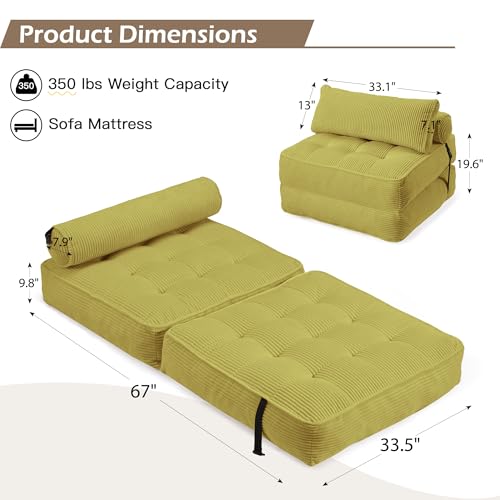 GYUTEI Folding Sofa Bed Convertible Sleeping Chair with Corduroy Fabric, Grayish Blue E807
