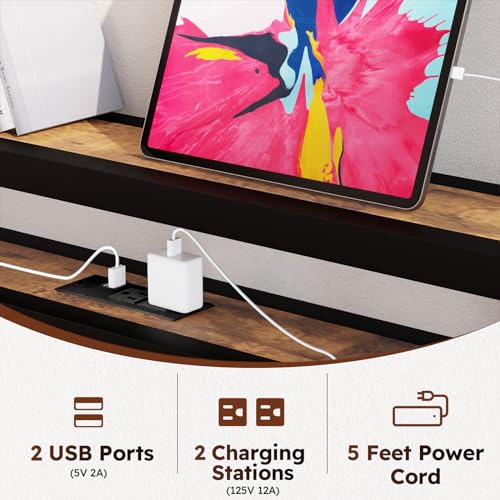 Queen Size Bed Frame with 4 Storage Drawers, LED, Charging Station, Gray L1115