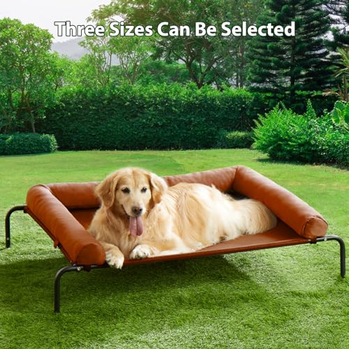 Cooling Elevated Dog Bed for Large Dogs, Waterproof Raised Cot with Headrest, Grey W43220
