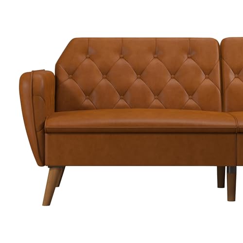 Novogratz Tallulah Memory Foam Futon Convertible Couch, Camel Faux Leather F5939