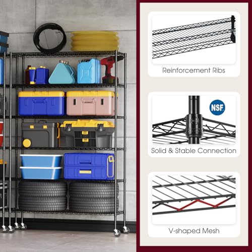 4 Tier NSF Wire Shelving Unit Heavy Duty Steel Storage Rack, Black X19089