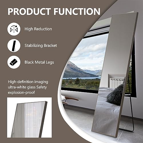 WIIS' IDEA Full Length Mirror with Stand, 59"x16" Floor Mirror, Black O584483