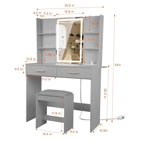 White Vanity Set with Lighted Mirror, Drawers and Stool V52922
