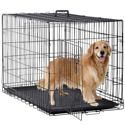 BestPet 42 Inch Folding Metal Wire Dog Crate with Double-Door and Removable Tray O49217