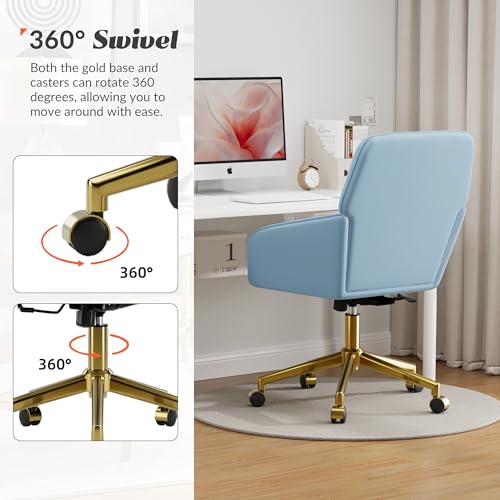 Velvet Home Office Chair with Gold Base, Swivel Desk Chair with Wheels (Cream) Z435471