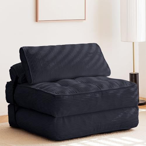 GYUTEI Folding Sofa Bed Convertible Sleeping Chair with Corduroy Fabric, Grayish Blue E807