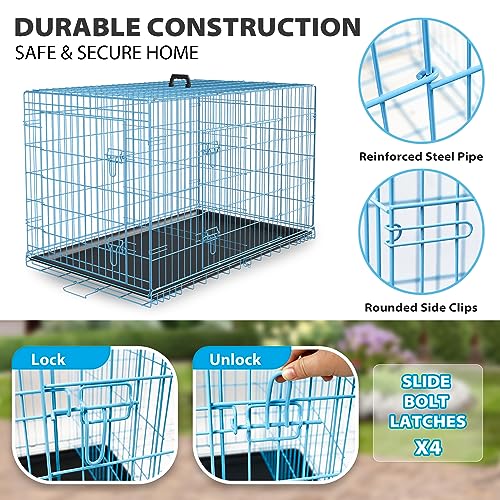 BestPet 42 Inch Folding Metal Wire Dog Crate with Double-Door and Removable Tray O49217