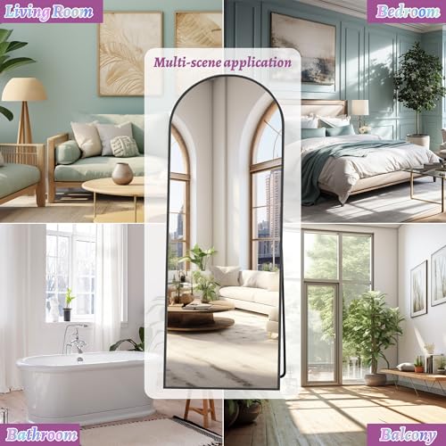 Arched Full Length Floor Mirror 76"x34" Black Freestanding I957