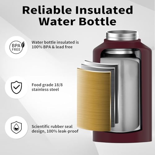 128oz Insulated Stainless Steel Water Bottle with Handle, Black W803