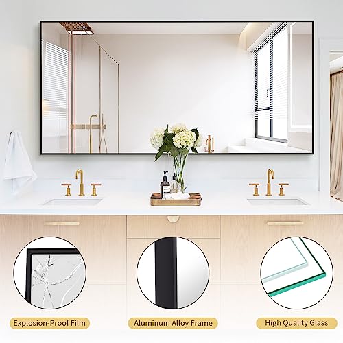 Koonmi Large Full Length Mirror with Stand, Aluminum Alloy Frame, Black G7504