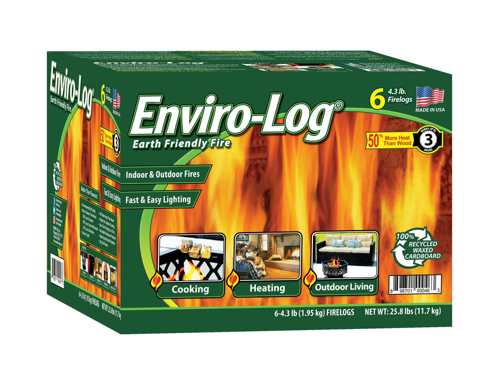 Enviro-Log Indoor and Outdoor Fire Wood, 4.3 lb Firelogs, 25.8 lbs, 6 Count