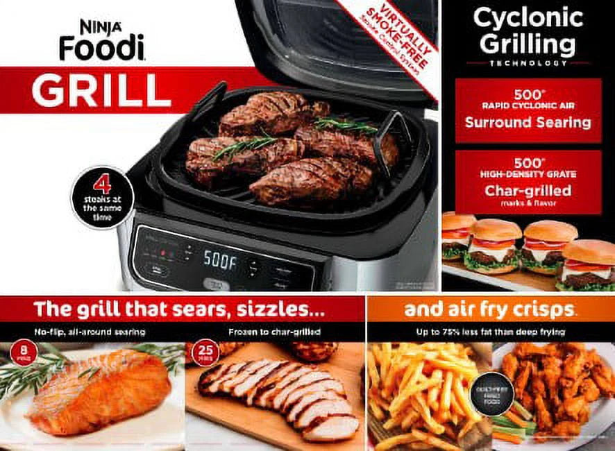 Ninja Foodi 4-in-1 Indoor Grill with Air Fryer, Black/Stainless D394629