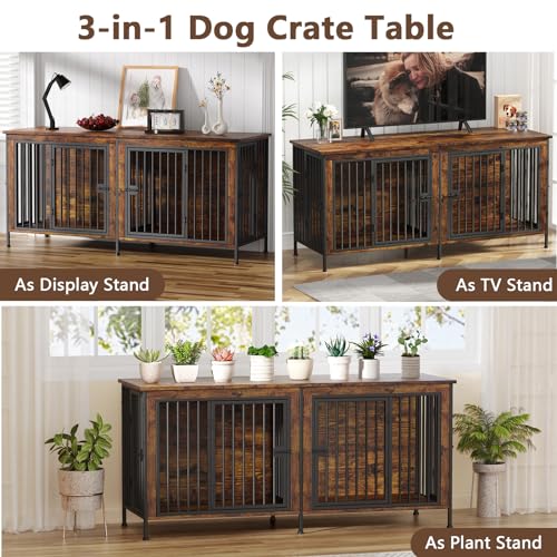 EasyCom XL Wooden Dog Crate Furniture for Medium and Large Breeds, 2 Doors A673