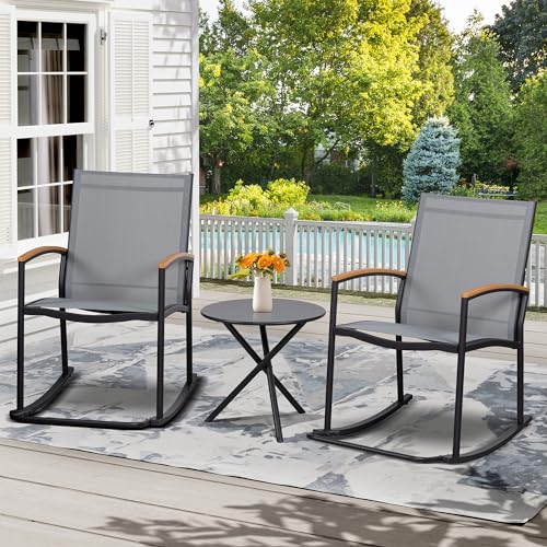 Shintenchi 3 Piece Outdoor Rocking Bistro Set with Table, Black R7367