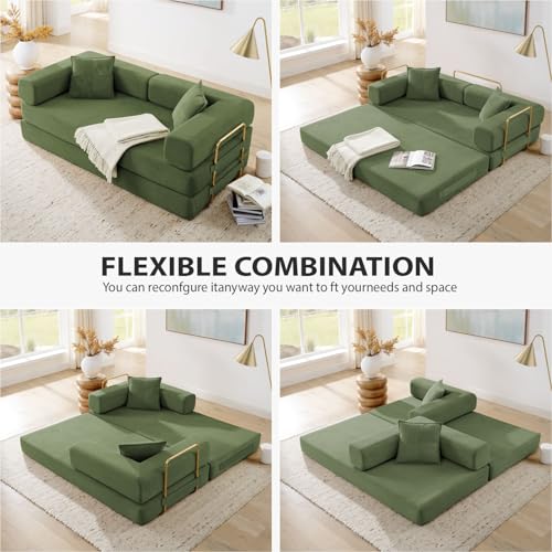 4-in-1 Folding Convertible Sofa Bed, 78 Inch Corduroy Loveseat Sleeper, Beige Y504328