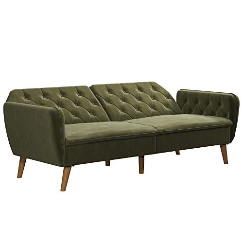 Novogratz Tallulah Memory Foam Futon Convertible Couch, Camel Faux Leather F5939