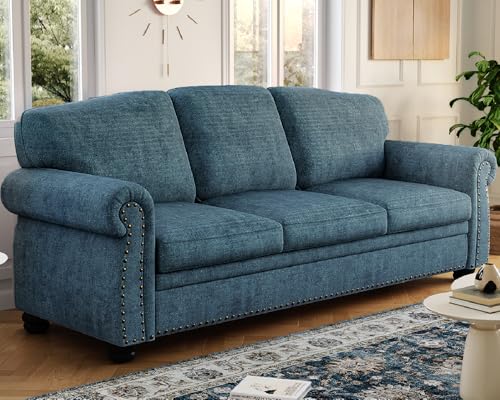 90 Inch Nailhead Trim Chenille Sofa for Living Room, Beige L968714
