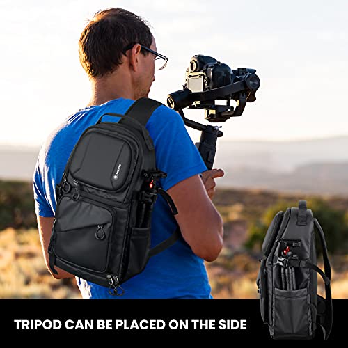 TARION Waterproof Camera Sling Bag with Raincover Tripod Holder Black M953560